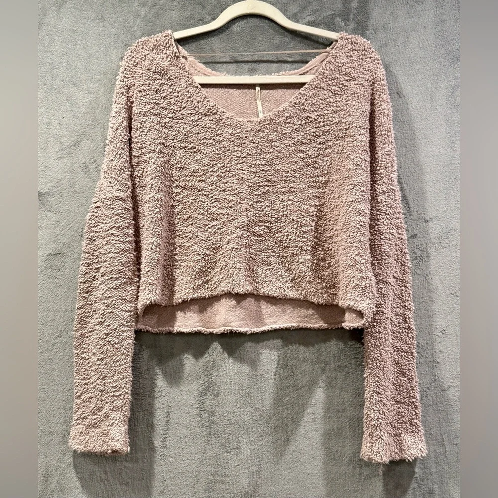 Free‎ People Women's Mauve Cropped Popcorn Dolman Sleeve Sweater Size M
